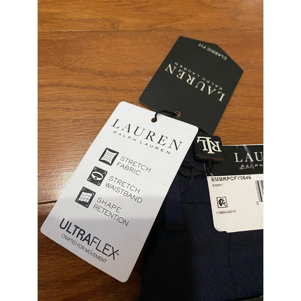 NWT Lauren Ralph Lauren Dress Pants 32x30 Navy Blue Straight Fit Ultraflex $100